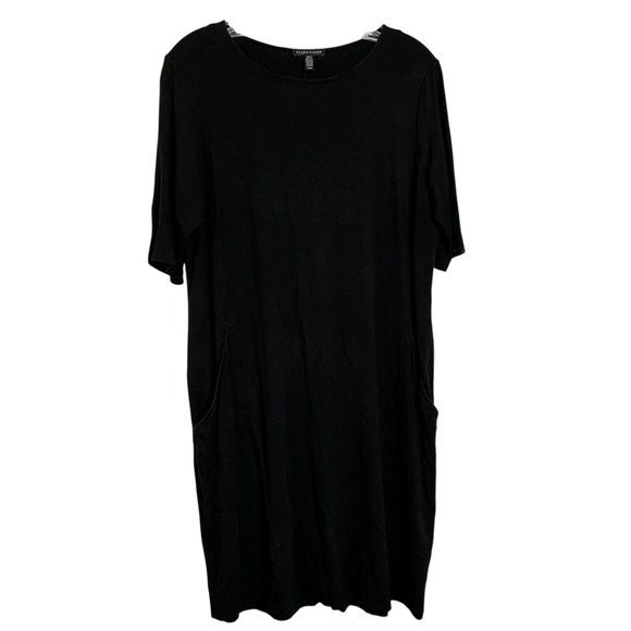 Eileen Fisher Dresses & Skirts - EILEEN FISHER Black Tencel Lyocell Short Sleeve Crew Neck Pockets Midi Dress M‎